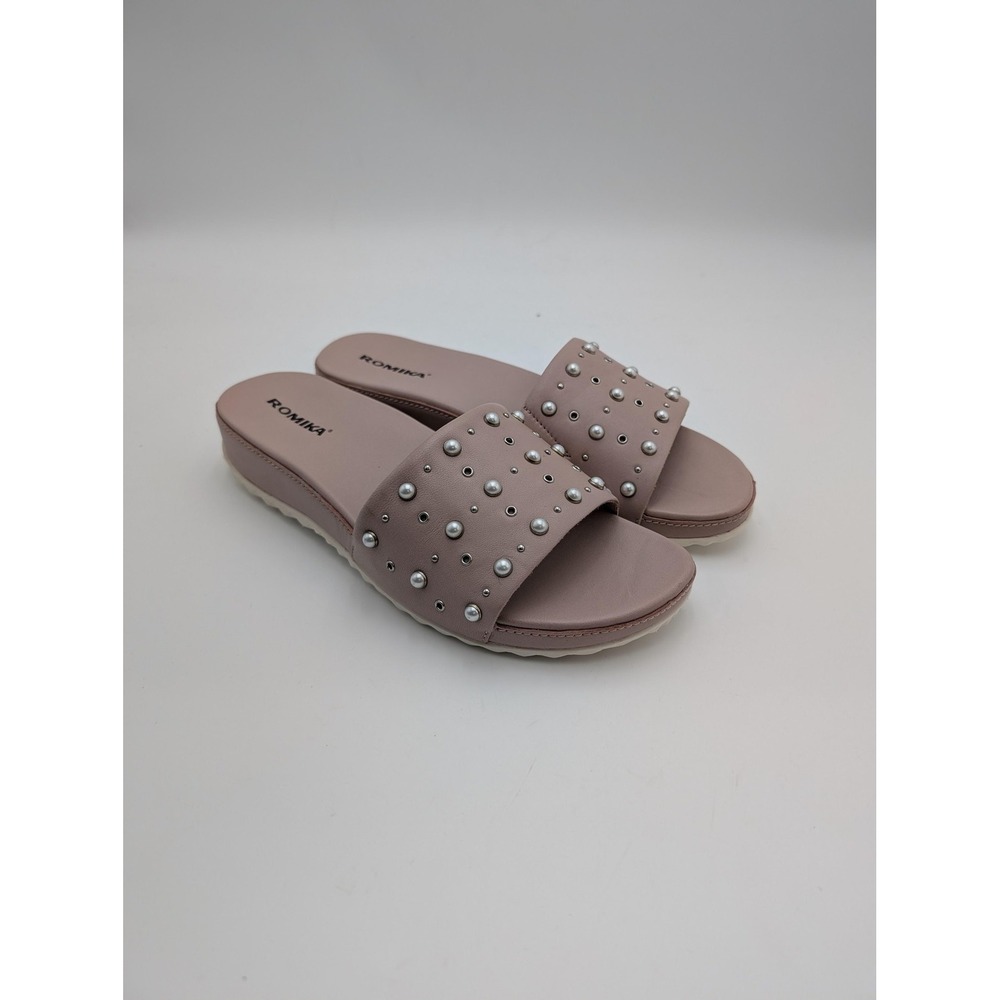 Romika Slide Sandals Womens Size 10 Pink Studded Wedge Slip On Comfort Shoes‎